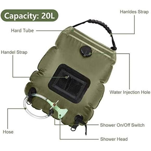 Solar Shower Bag,5 gallons/20L Solar Heating Camping Shower Bag with Hose - Picture 3 of 6